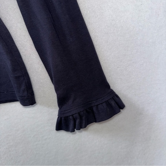 Ann Taylor Navy Blue High Ruffle Neck and Cuff Long Sleeve Tee Large - Picture 4 of 6